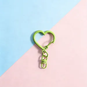 Green heart shaped metal keychain clasp DIY jewelry accessory carabiner clip pendant