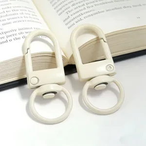 Metal U-shaped swivel snap hook keychain DIY craft accessory, 33mm off-white painted hardware.