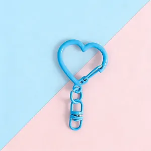 Blue heart keychain clasp, zinc alloy DIY accessory detail view, smooth metal finish pendant.