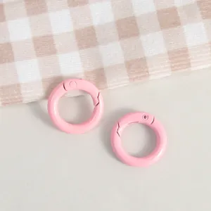 Pink metal spring rings round snap hooks for DIY keychain jewelry craft accessories making