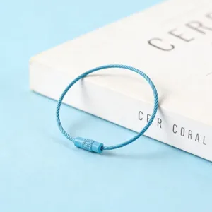 Anneau porte-clés en fil d'acier bleu, anneau de vis, accessoires de bijoux de bricolage fait main.