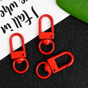 Zinc alloy swivel snap hook keychain, red 32mm universal bag hardware DIY accessory detail view.