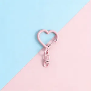 Pink heart keychain alloy clasp DIY jewelry pendant bag accessory cute metal snap hook hardware