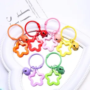 Colorful cute star keychain metal ring bell dopamine bag pendant decorative accessory