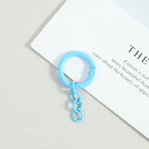 Hellblaue Federring Schlüsselanhänger mit 4-gliedriger Kette, DIY Zubehör Detail.