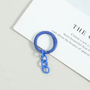 Blauer Federring Schlüsselanhänger mit viergliedriger Kette, DIY Metallzubehör für Taschen.