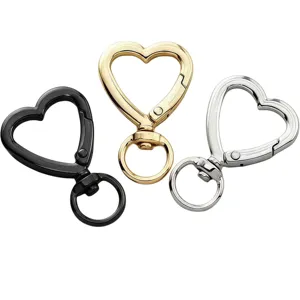 Heart-shaped metal snap hook DIY keychain bag hardware accessory in multiple colors