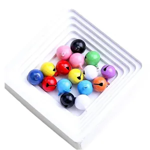 Colorful 14mm candy painted metal craft jingle bells for DIY jewelry keychains and pet pendants.