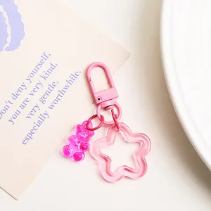Rosa transparenter Bär Stern Schlüsselanhänger süße Tasche Charme Anhänger Geschenk.