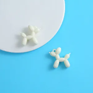 White resin balloon dog charm pendant DIY keychain accessory cute phone chain craft supplies