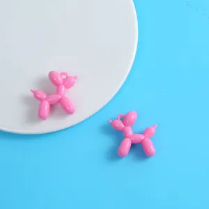 Pink acrylic balloon dog charms DIY jewelry pendants cute keychain bag hanging accessories
