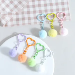 Pendentif Boule Peluche Mignon Boucle Cœur Colorée Boucle en 8 Porte-clés DIY Femme Homme Matériel Décoration Sac