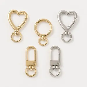 DIY Zinklegierung Feder Karabinerhaken Herz Rund Drehbar Verbinder Schlüsselanhänger Ring Bastelzubehör Schmuckkomponenten