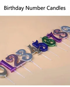 Colorful birthday number candles set 0-9 for party cake decoration, shiny metallic finish.