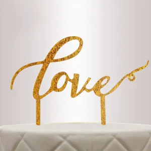 Χρυσό γκλίτερ Love topper τούρτας για γενέθλια γάμο πάρτι διακόσμηση γλυκού τραπεζιού