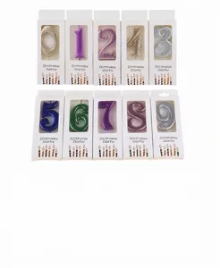 Colorful 0-9 number birthday candles set in clear window box for party cake decoration detail view