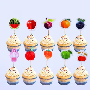 Lindo Topper de Pastel Fruta Cupcake Picks Papel Palo de Madera Decoración de Repostería para Fiesta Postre Cupcake Decoración
