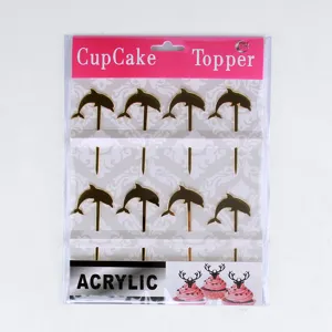 Χρυσά ακρυλικά topper για cupcakes δελφίνι σετ 8 τεμαχίων για διακόσμηση τούρτας σου.