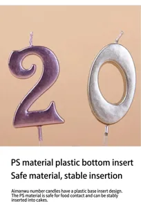 Digital birthday candles set numbers 2 and 0 with plastic picks for party cake decoration.