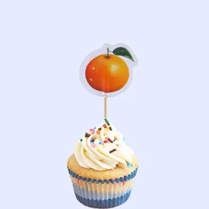 Topper para cupcake diseno de fruta naranja palillo decorativo reposteria fiesta