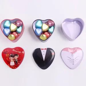 Heart-shaped tin gift boxes set for wedding favors, chocolates and romantic parties, sweet designs.