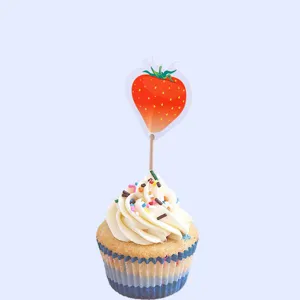 Adorno de fresa para tarta cupcake con palillo para decoración de fiesta repostería suministros.