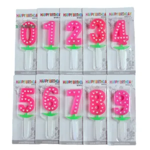 Number birthday candles set 0-9 pink heart pattern cake decoration for party celebration
