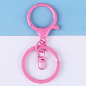 Pink metal lobster clasp keychain accessory, sweet candy color DIY craft hanging ring part.