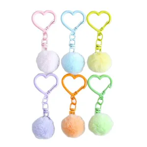 Mignon cœur boucle en métal peluche pompon porte-clés coloré pendentif de sac à main.