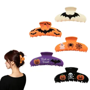 Pince à Cheveux Halloween Acrylique Citrouille Fantôme Chauve-Souris Grande Pince Mâchoire Accessoires De Coiffure Pour Femmes Et Filles