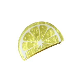 Cute yellow lemon hair claw clip for women, sweet fruit acrylic shark clip for half up hairstyles.