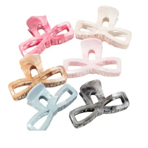 Women Marble Texture Bowknot Hair Claw Clip Niche Elegant Resin Shark Clip Retro Hair Accessories For Daily Styling
