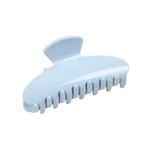 Light blue glossy hair claw clip detail, elegant everyday styling hair accessory.