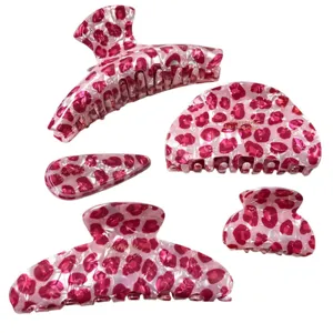 Korean Style Pink Leopard Print Imitation Acetate Hair Claw Clip Hair Accessories For Women Sweet Daily Hair Styling