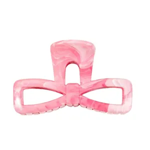Pink marble bow hair claw clip detail, elegant resin hairpin, vintage shark clip accessory