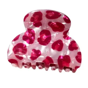 Pink leopard print hair claw clip chic acetate shark clip elegant hair accessories for women