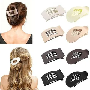 Matte earth tone hair claw clips set, flat geometric duckbill clips for styling hair securely.