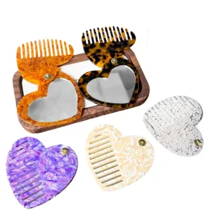 Pettine per Capelli in Acetato Portatile Con Specchio Tartarugato Stampa Leopardata Trucco Compatto Tascabile per Donna Strumento di Bellezza Quotidiano