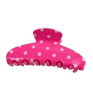 Pink polka dot hair claw clip, sweet shark clip for women and girls ponytail styling accessories.