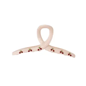 Cute pink cherry hair claw clip, sweet large shark hairpin for women daily styling accessories.