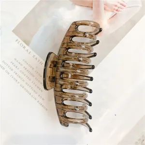 Transparent brown jelly hair claw clip for women, shark tooth catcher for daily use.