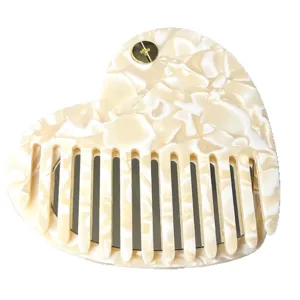 Pettine per capelli portatile in acetato a forma di cuore con specchio, tasca tascabile.