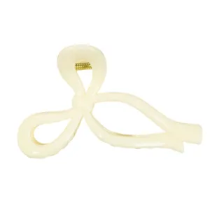 Korean minimalist 3D bow hair claw clip, elegant cream white acetate shark clip for women styling.