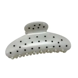 French style white and black polka dot hair claw clip, elegant shark clip for daily hair styling.