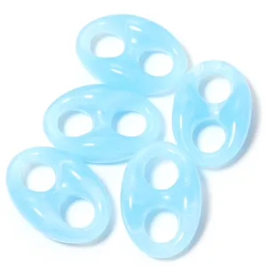 Acrylic blue pig nose beads detail shot, double hole oval DIY jewelry making accessory parts.