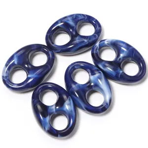 Acrylic blue marbled pig nose beads, dual-hole irregular DIY jewelry accessory links.