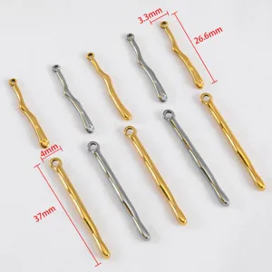 Minimalist 304 stainless steel irregular long stick pendant charms for DIY jewelry making.