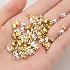 Copper plated 18k gold silver cut water ripple rice beads DIY handmade jewelry accessories