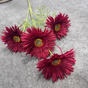 Artificial gerbera daisy flowers with 4 heads, perfect for wedding and home decoration.