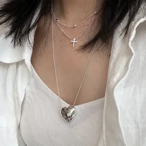 925 Sterling Zilver Hart Hanger Halsketting Koreaanse Stijl Kruis Gelaagde Choker Zirconia Ingelegde Ballenketting Voor Vrouwen Dagelijks Sieraden